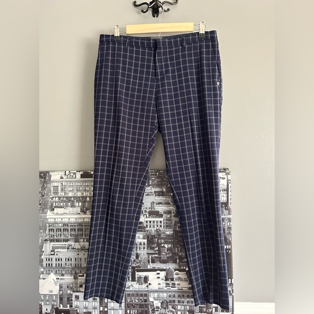 Scotch & Soda Navy Grid Print Pants